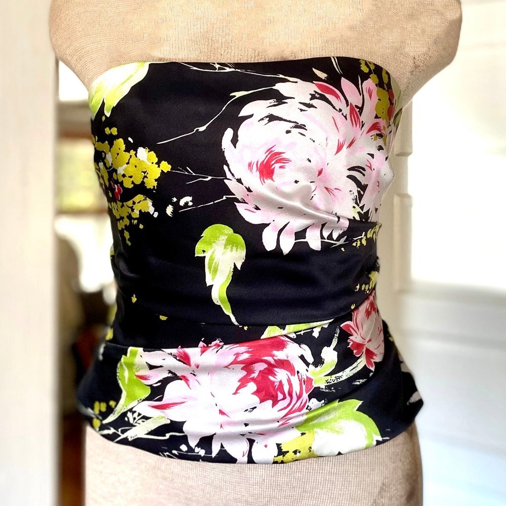 Kay Unger Silk Black Floral Bodice/ Tube Top